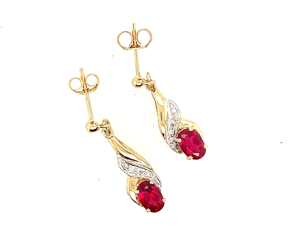 Ruby & Diamond Yellow Gold Drop Earrings