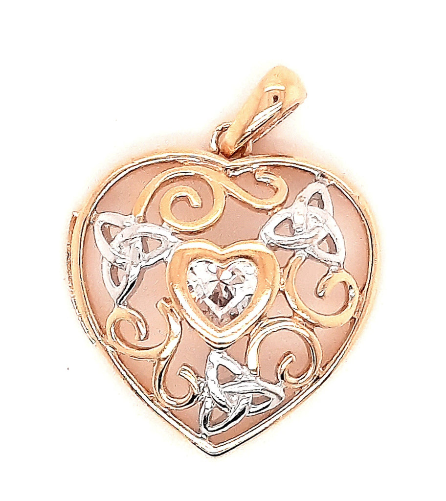 9ct Yellow Gold & Cubic Zirconia Heart Pendant with Trinity Knot