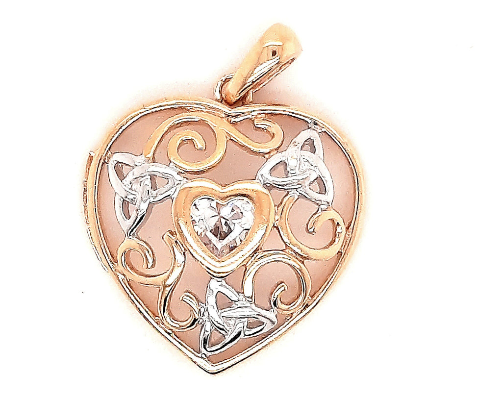 9ct Yellow Gold & Cubic Zirconia Heart Pendant with Trinity Knot