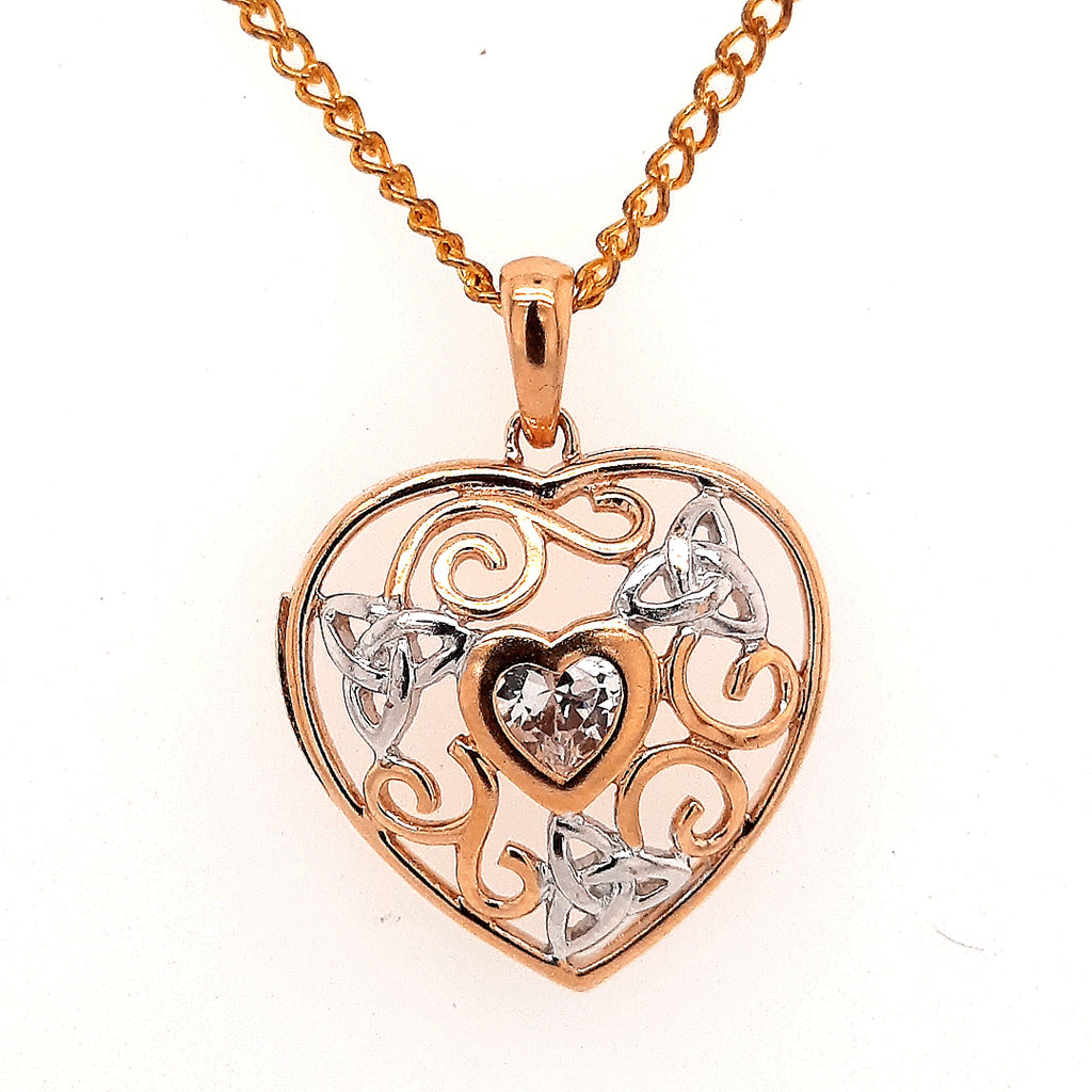 9ct Yellow Gold & Cubic Zirconia Heart Pendant with Trinity Knot