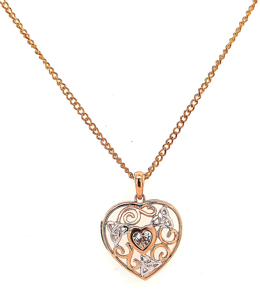 9ct Yellow Gold & Cubic Zirconia Heart Pendant with Trinity Knot