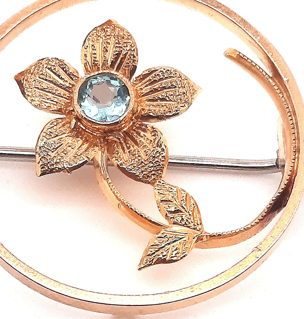 Antique 15ct Yellow Gold Garnet Flower Brooch Circa 1900