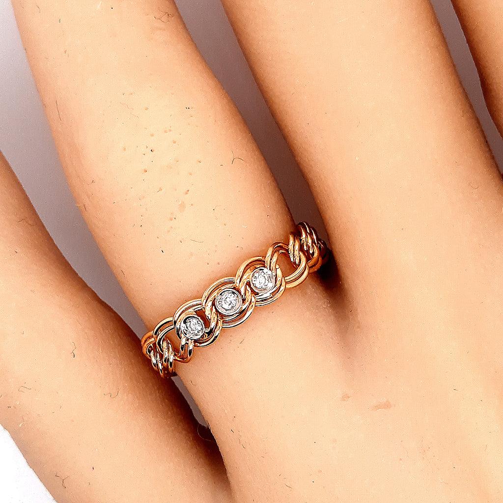 Diamond Yellow Gold Chain Ring