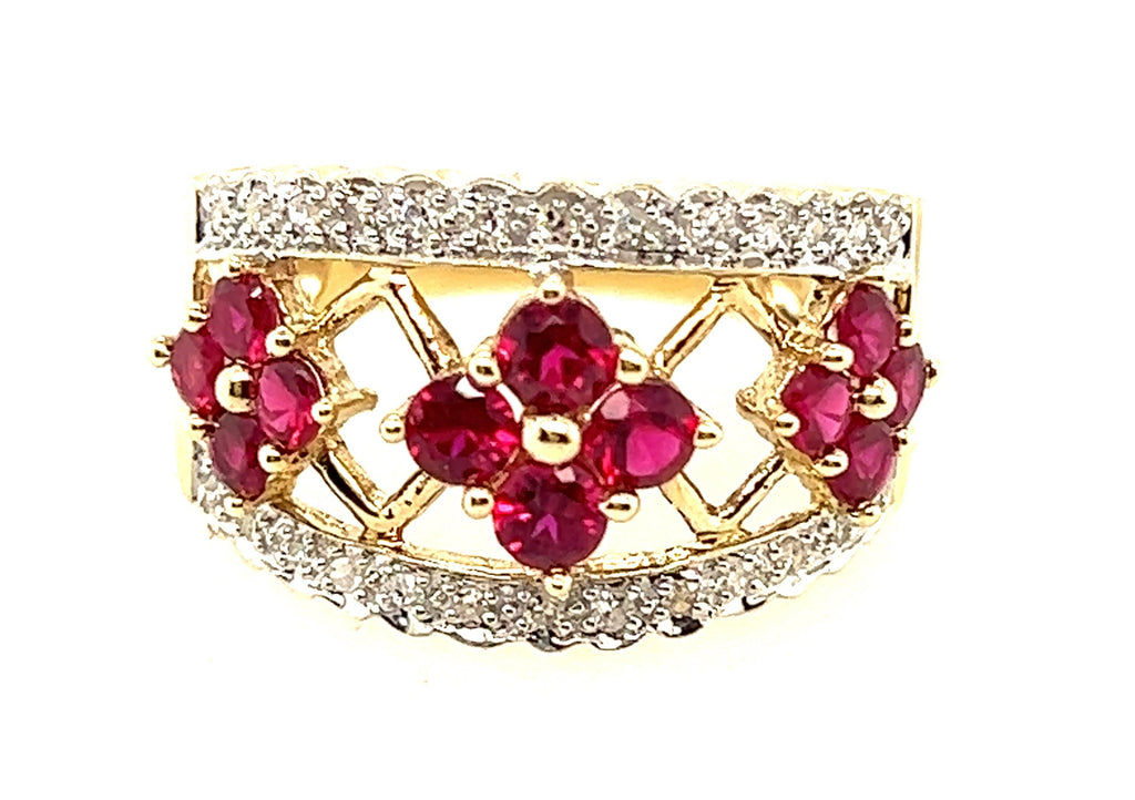 Ruby & Diamond Yellow Gold Floral Dress Ring
