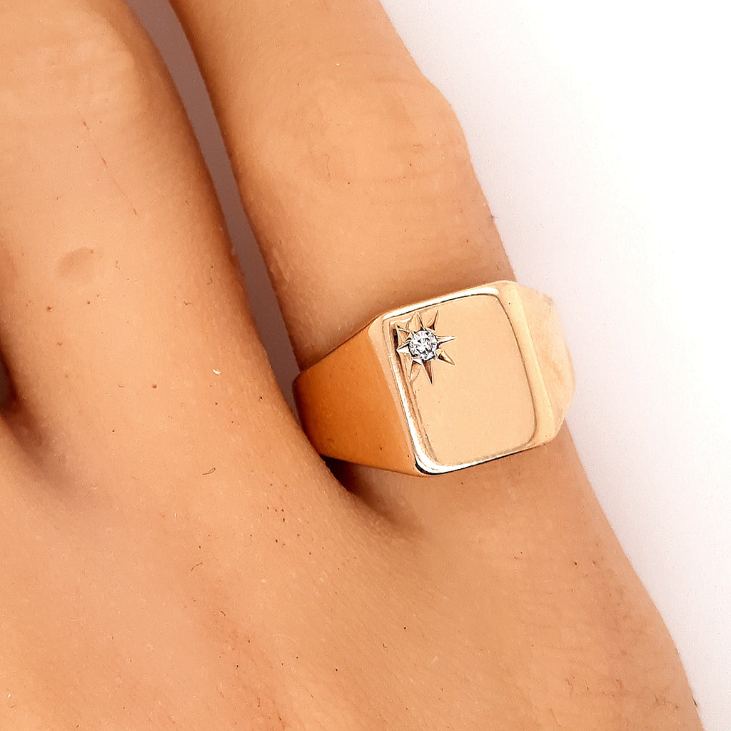 Diamond Yellow Gold Signet Ring 