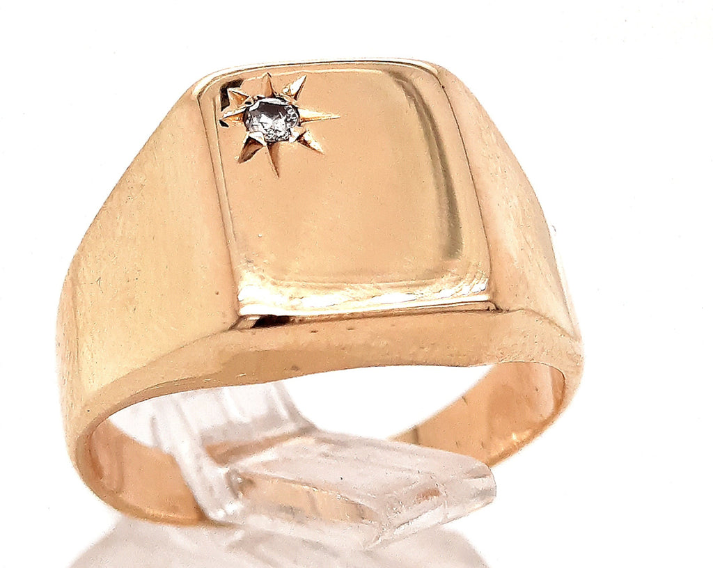 Diamond Yellow Gold Signet Ring 