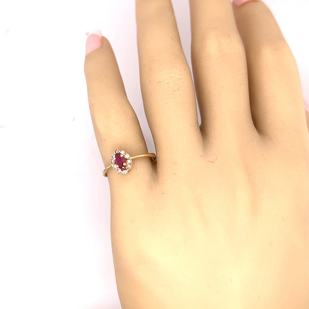 Ruby & Cubic Zirconia Yellow Gold Dress Ring