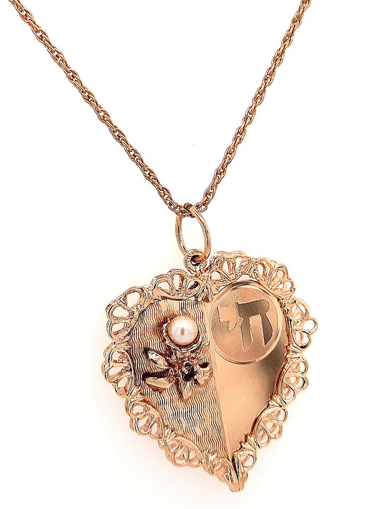 Yellow Gold Pearl & Ruby Heart Pendant