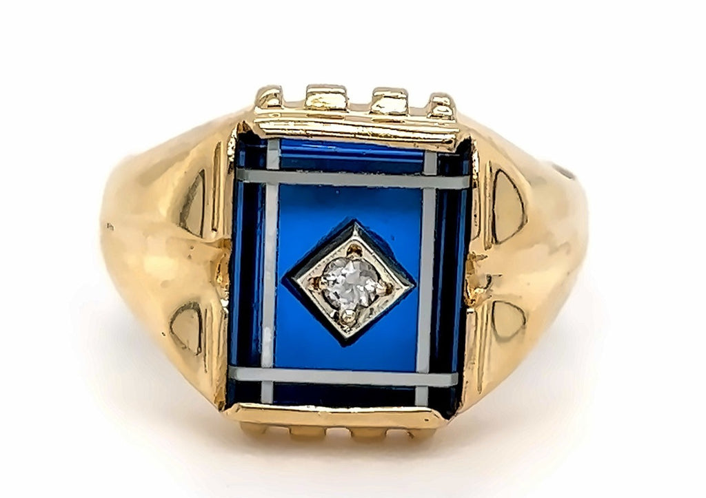 Yellow Gold Spinel & Cubic Zirconia Signet Ring