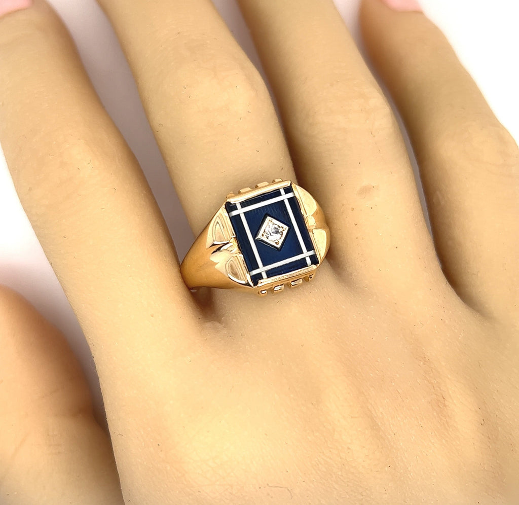 Yellow Gold Spinel & Cubic Zirconia Signet Ring