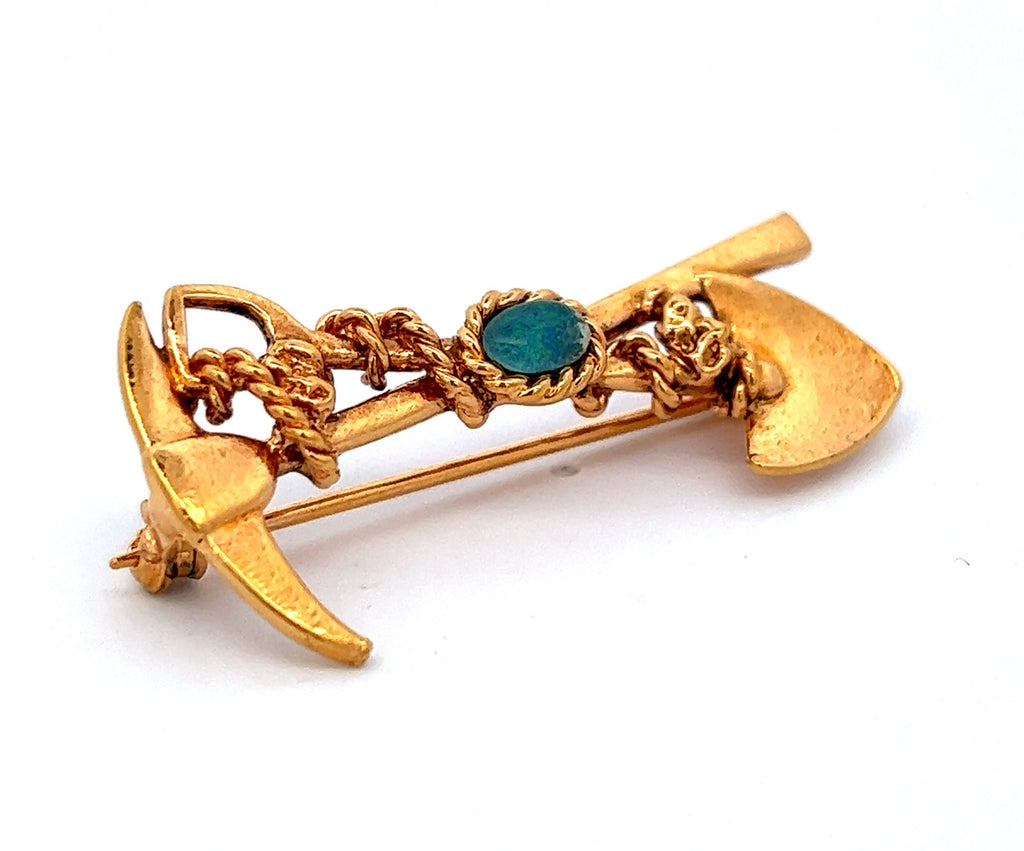 Opal Gold Plated Brooch with Pick & Shovel