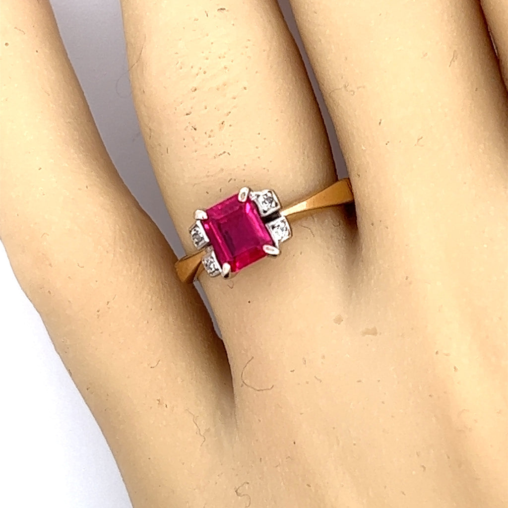 Pink Sapphire & Diamond 18ct Yellow Gold & Palladium Ring