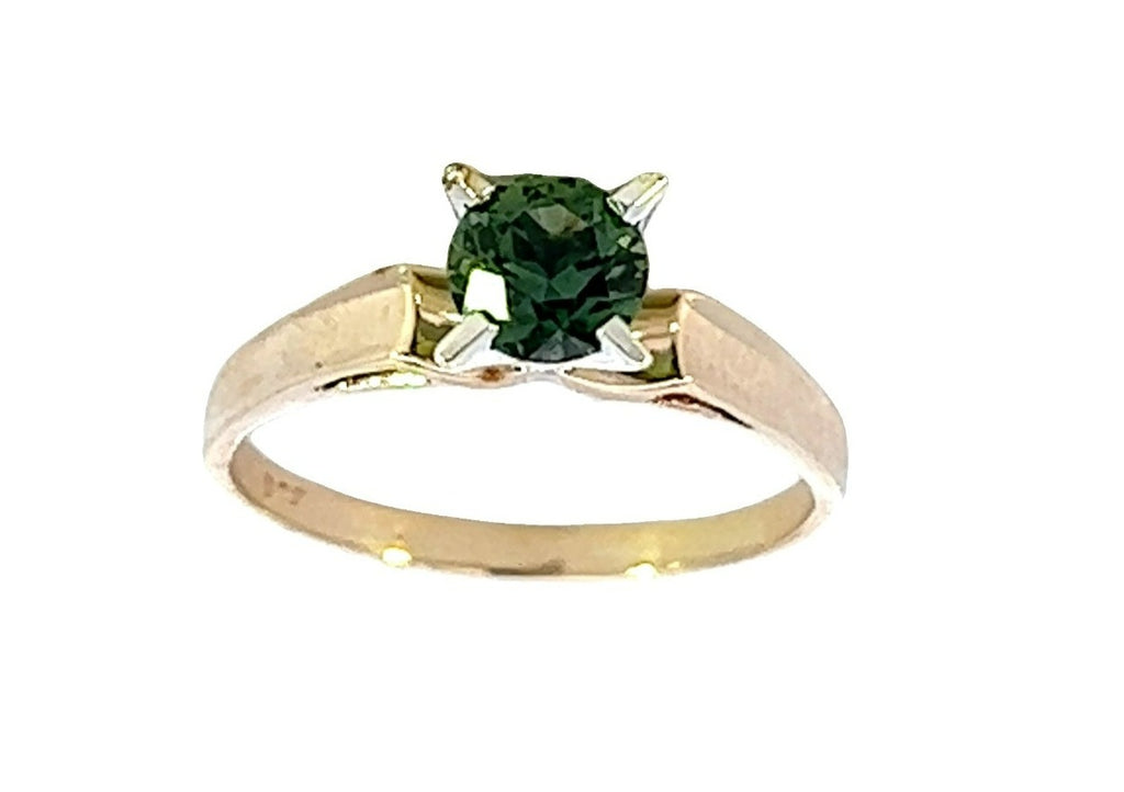 Green Sapphire Yellow & White Gold Solitaire Ring