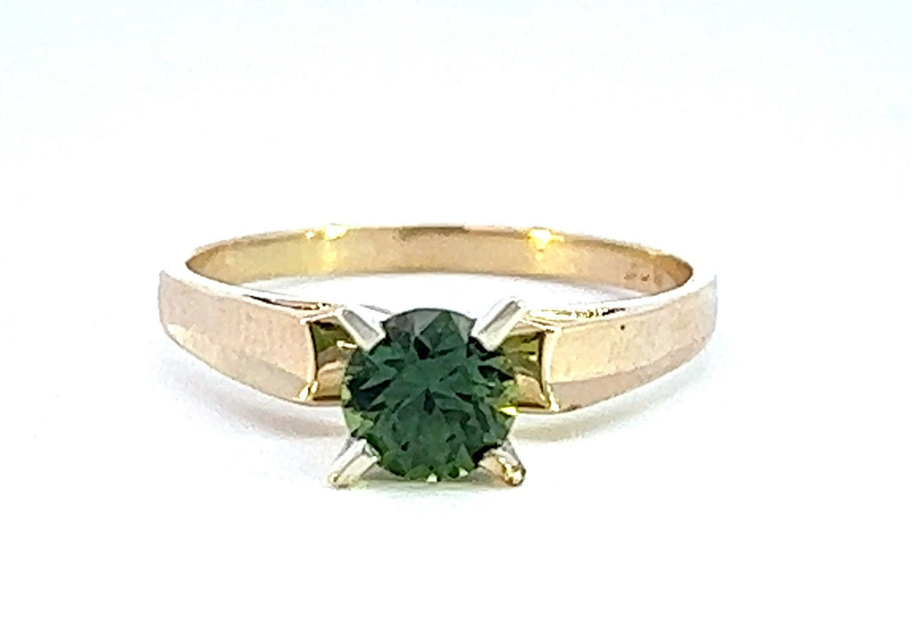 Green Sapphire Yellow & White Gold Solitaire Ring