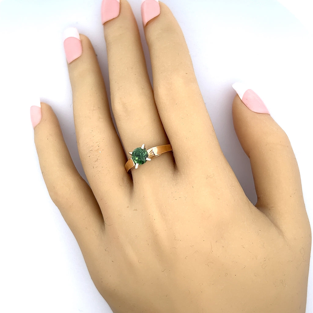 Green Sapphire Yellow & White Gold Solitaire Ring