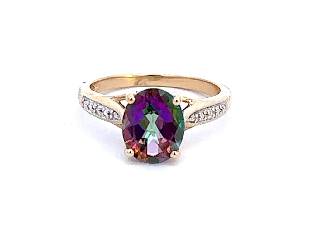 Mystic Topaz & Diamond Yellow Gold Ring