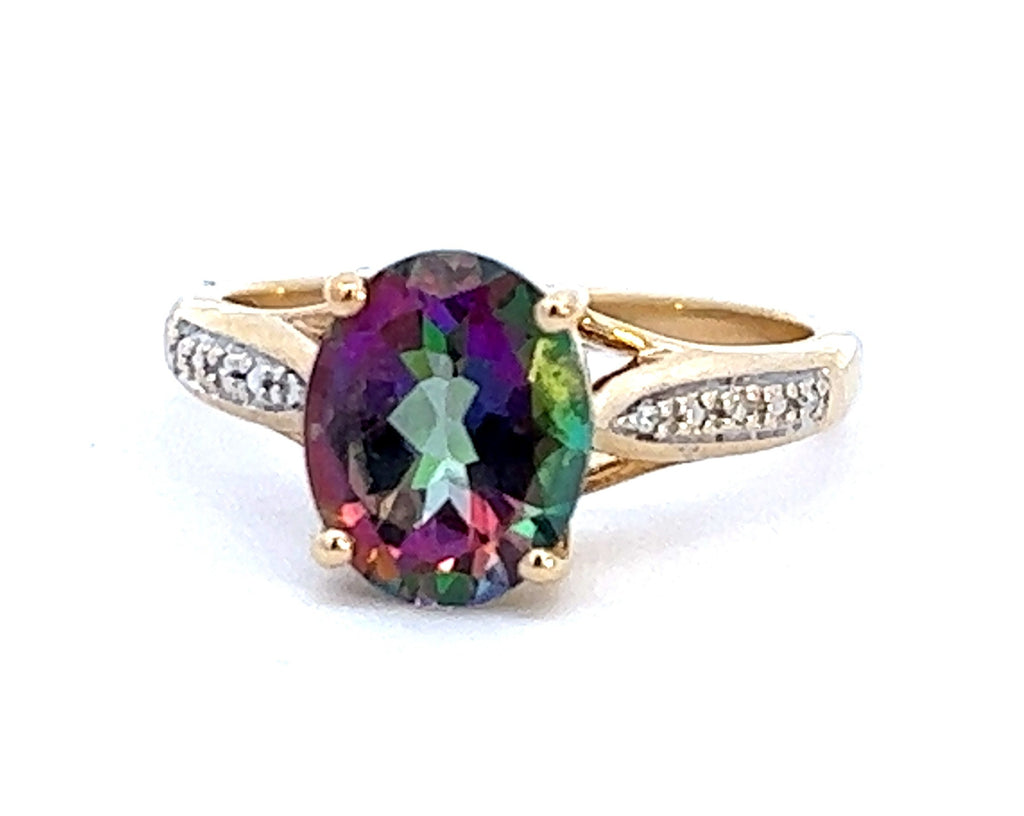 Mystic Topaz & Diamond Yellow Gold Ring