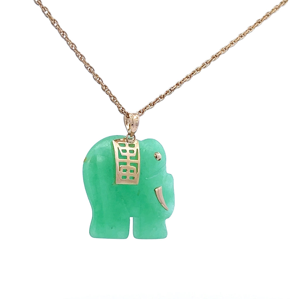 Jade Elephant & 14ct Yellow Gold Pendant