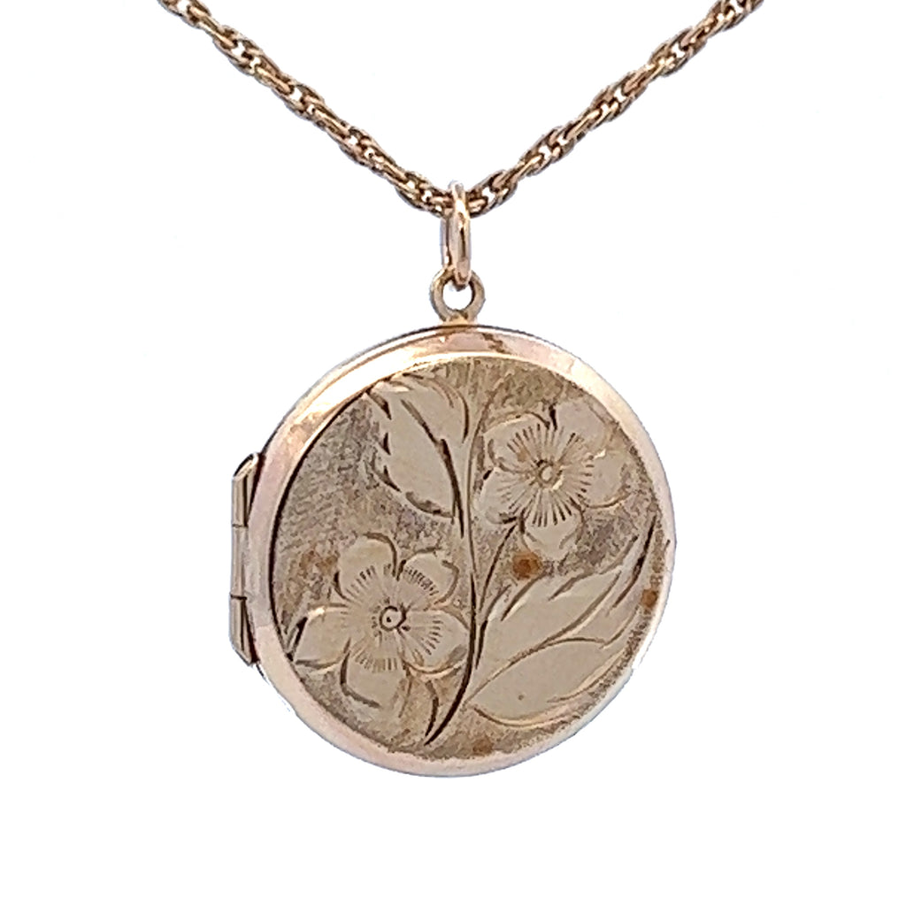 9ct Yellow Gold Opening Photo Locket with Hand Engraved Front