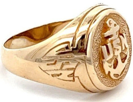 10K Yellow Gold Signet Ring with Anchor & "USN"