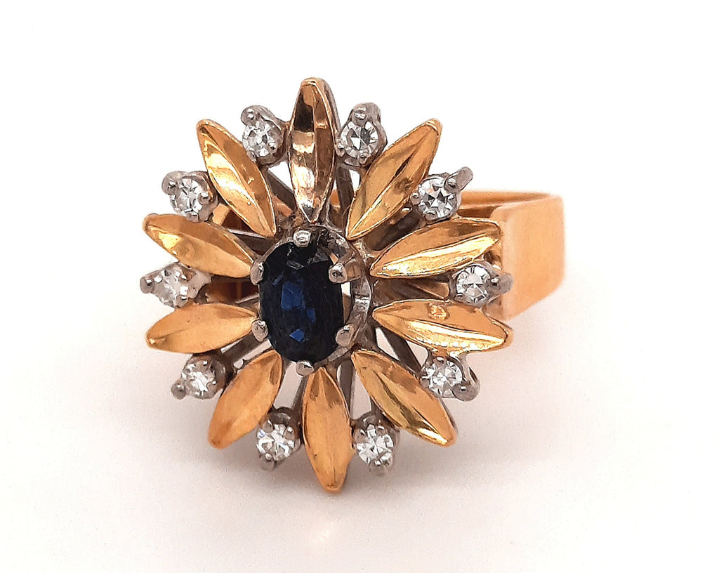 Sapphire & Diamond 18ct Yellow & White Gold Flower Ring