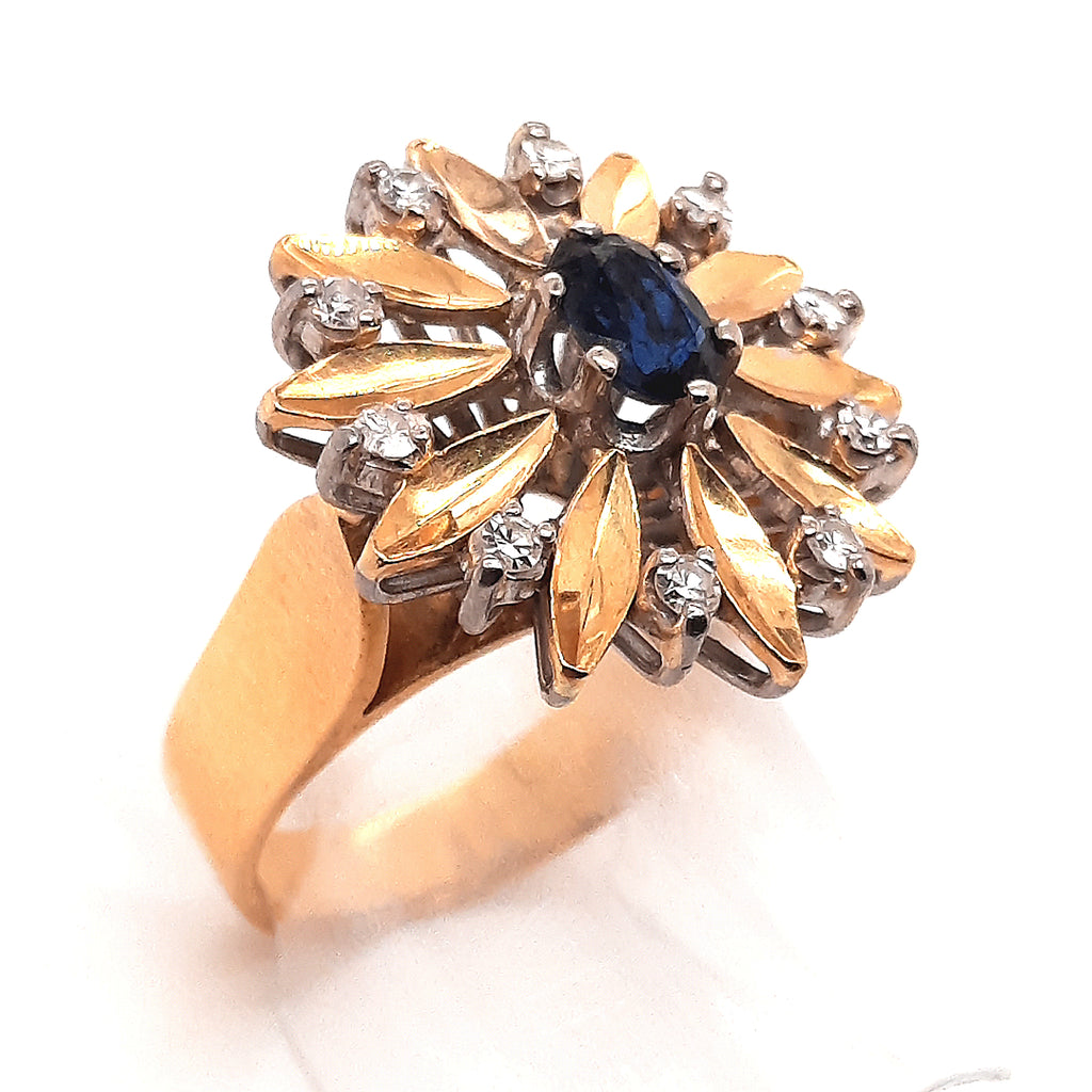 Sapphire & Diamond 18ct Yellow & White Gold Flower Ring