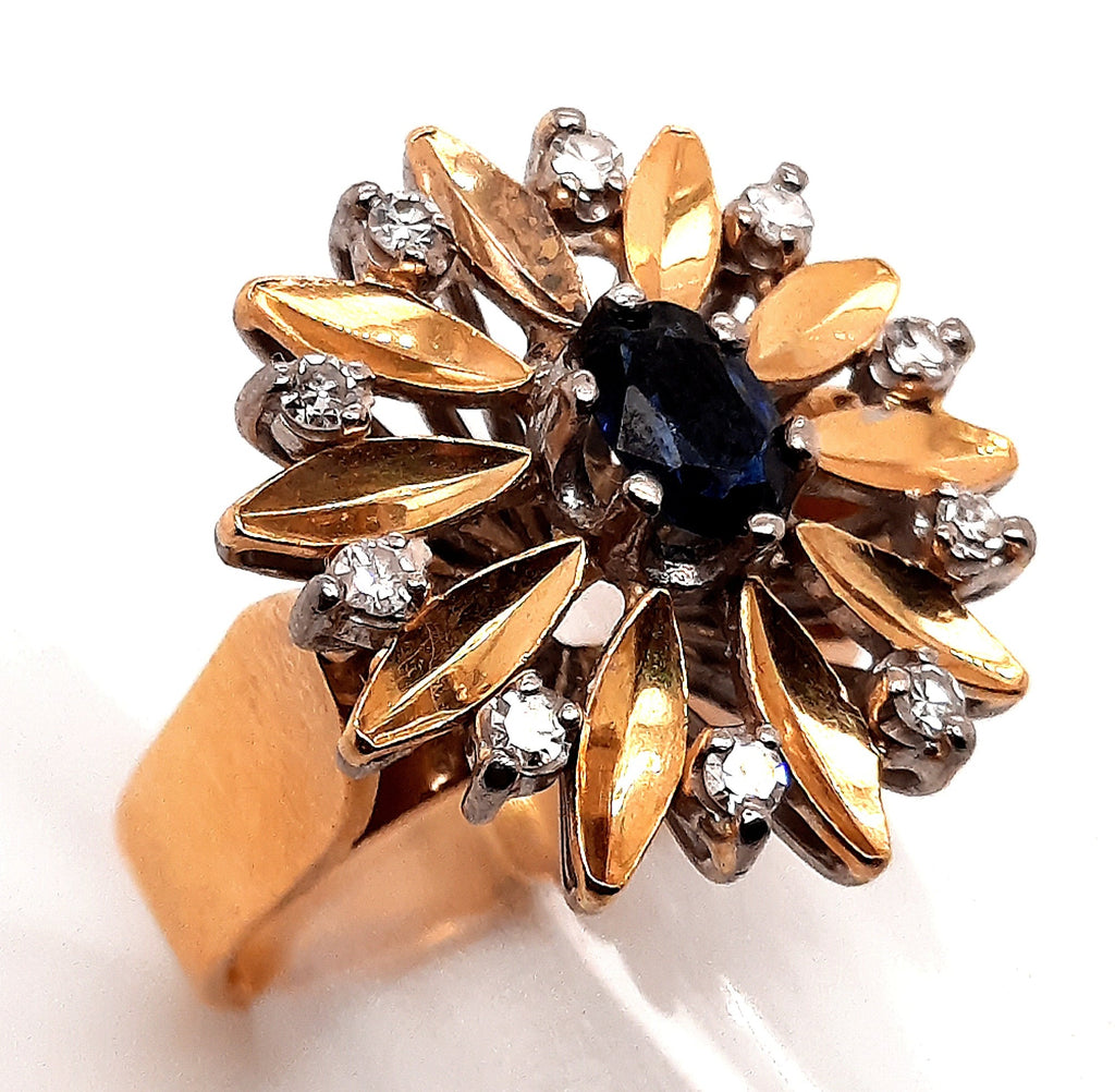 Sapphire & Diamond 18ct Yellow & White Gold Flower Ring