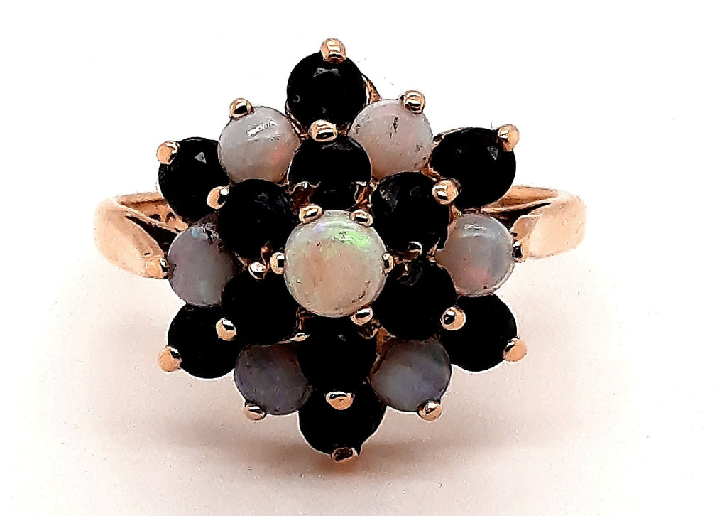 9ct Yellow Gold Opal & Sapphire Cluster Ring
