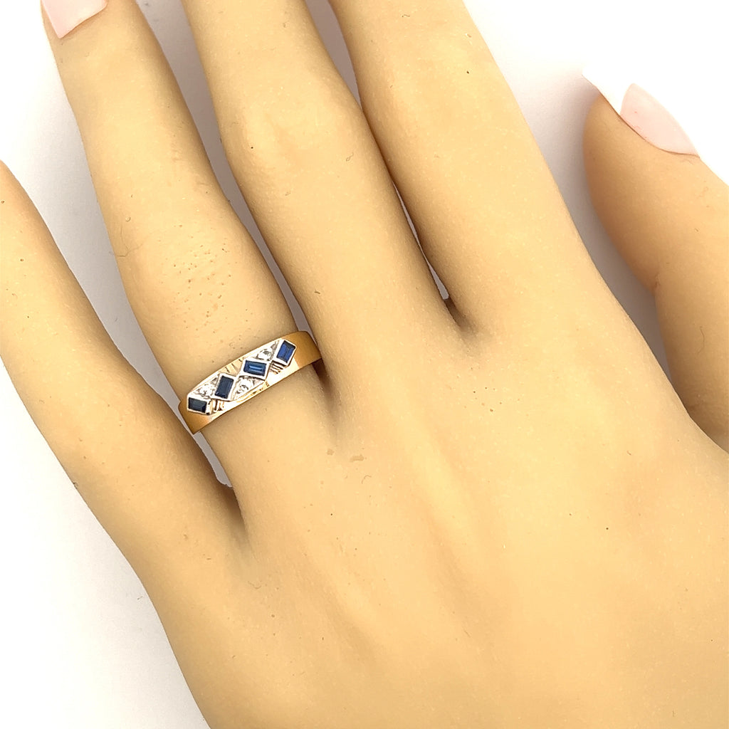 Sapphire & Diamond Yellow Gold & Sterling Silver Ring