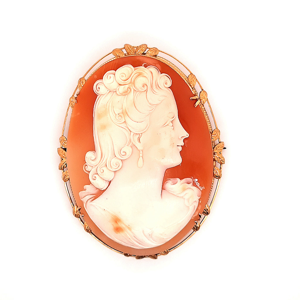 9ct Yellow Gold Portrait Cameo Brooch with Safety Chain & Pin