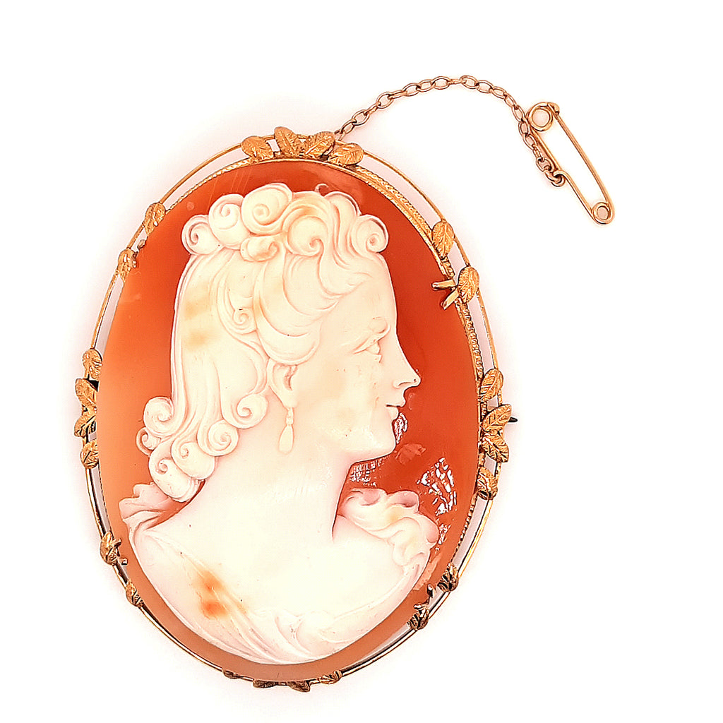 9ct Yellow Gold Portrait Cameo Brooch with Safety Chain & Pin