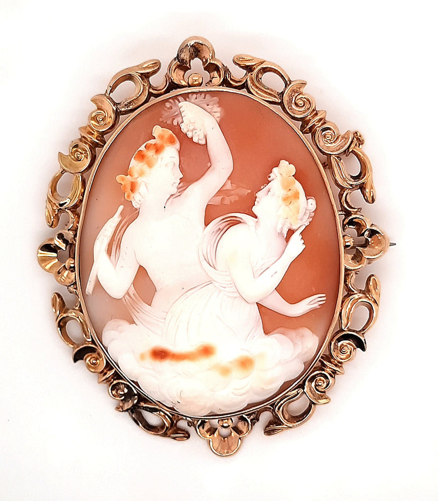 9ct Yellow Gold Hand Carved Cameo Vintage Brooch
