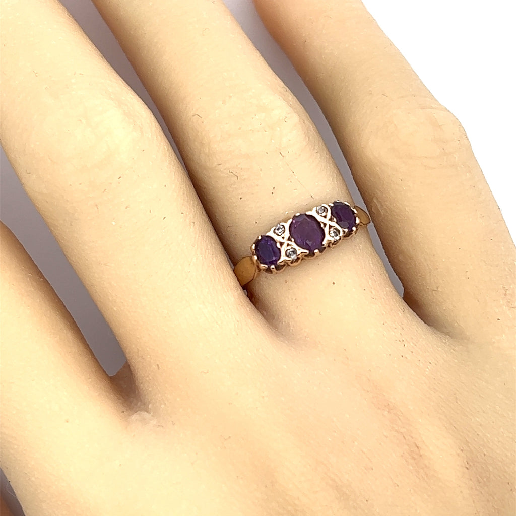 Amethyst & Diamond 9ct Yellow Gold Ring