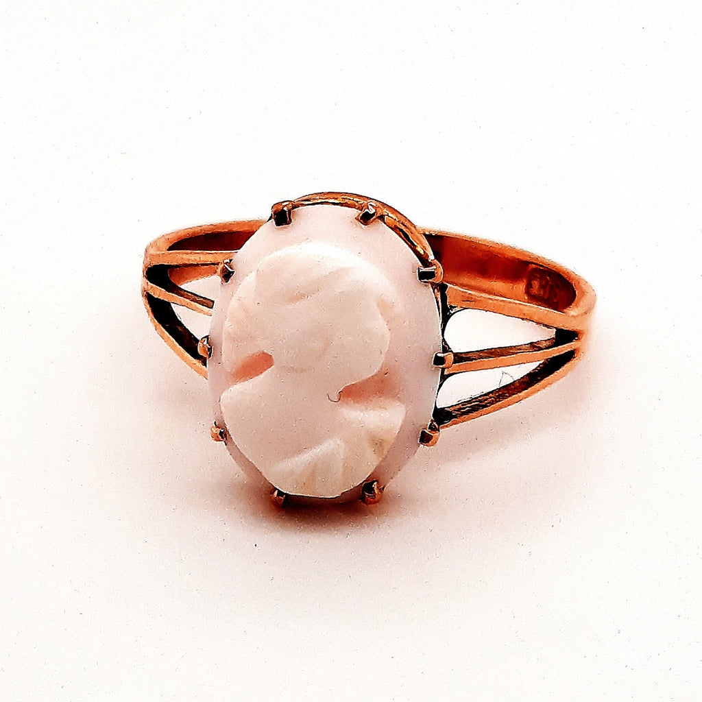 Antique 9ct Rose Gold Conch Shell Cameo Ring Circa 1900