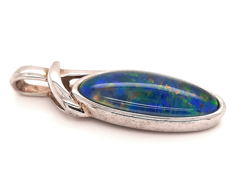 Opal & Sterling Silver Pendant Blue, Green & Red Flashes