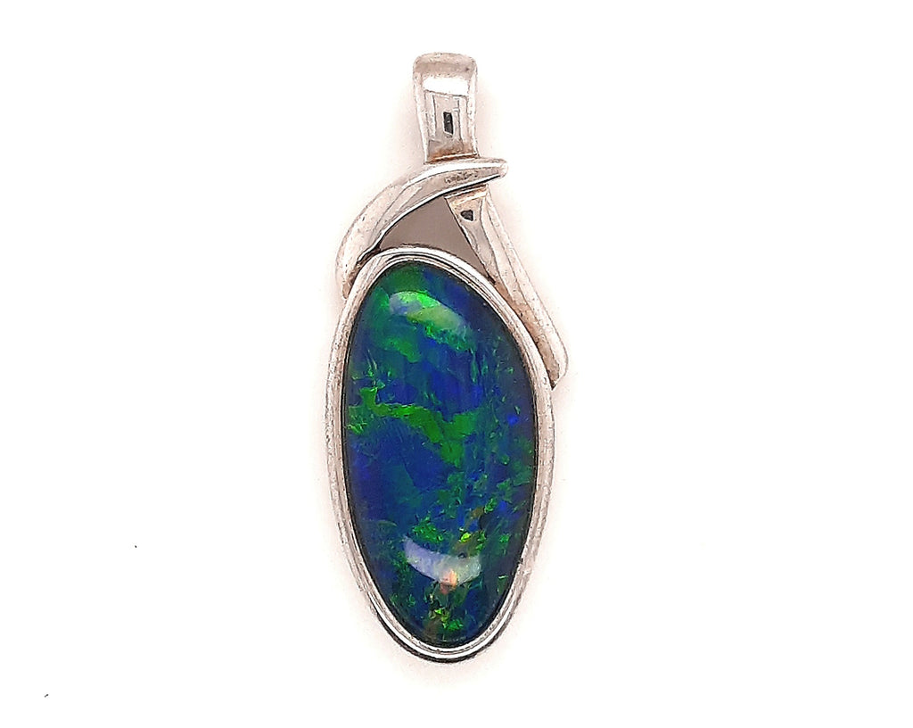 Opal & Sterling Silver Pendant Blue, Green & Red Flashes