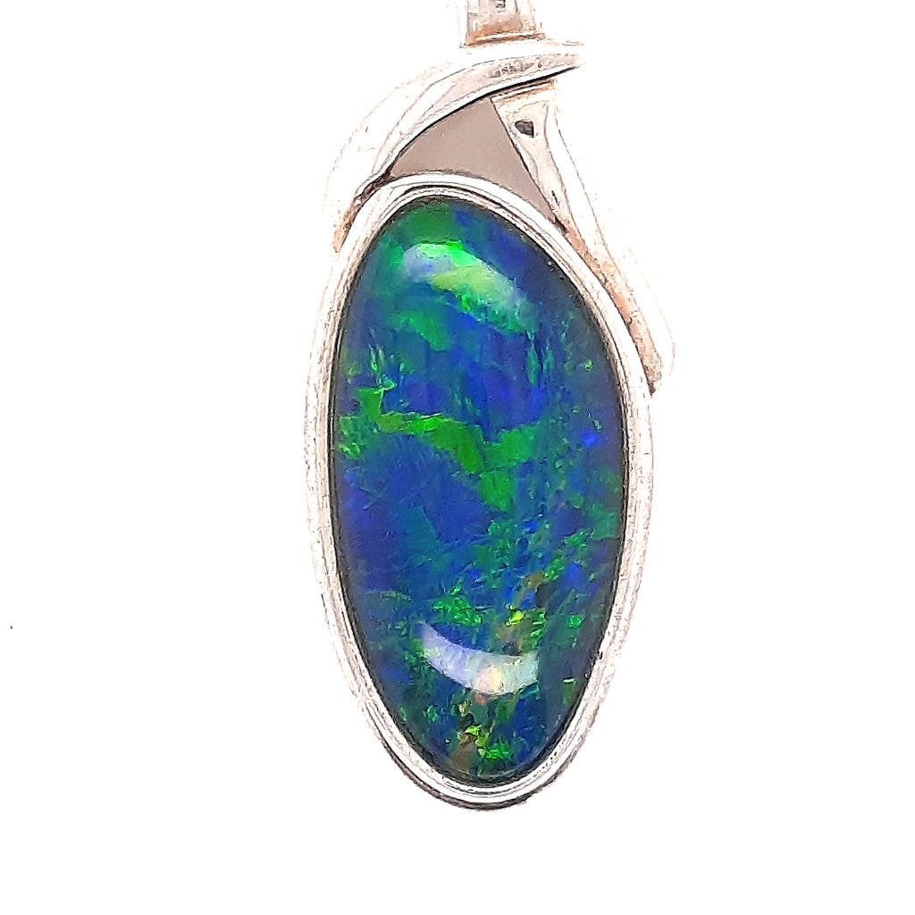 Opal & Sterling Silver Pendant Blue, Green & Red Flashes