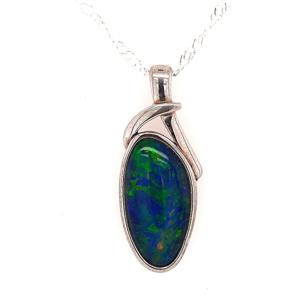 Opal & Sterling Silver Pendant Blue, Green & Red Flashes