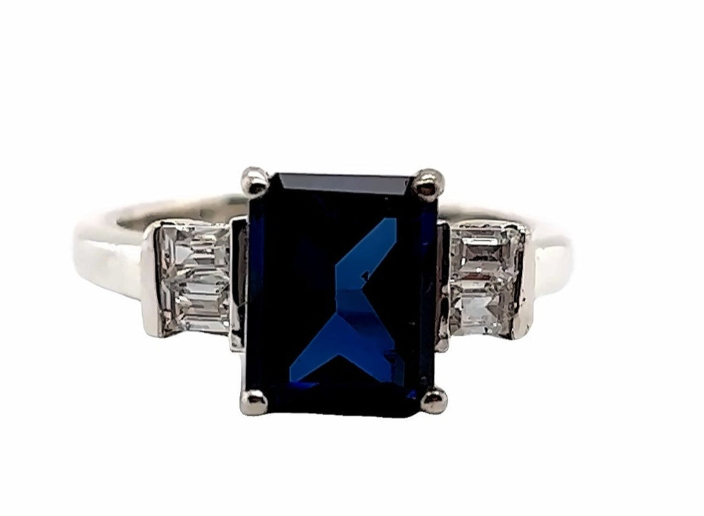 Sapphire & Cubic Zirconia 925 Sterling Silver Ring