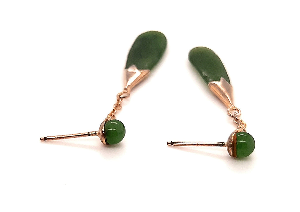 Nephrite Jade & Gold Plated Dangle/Drop Earrings