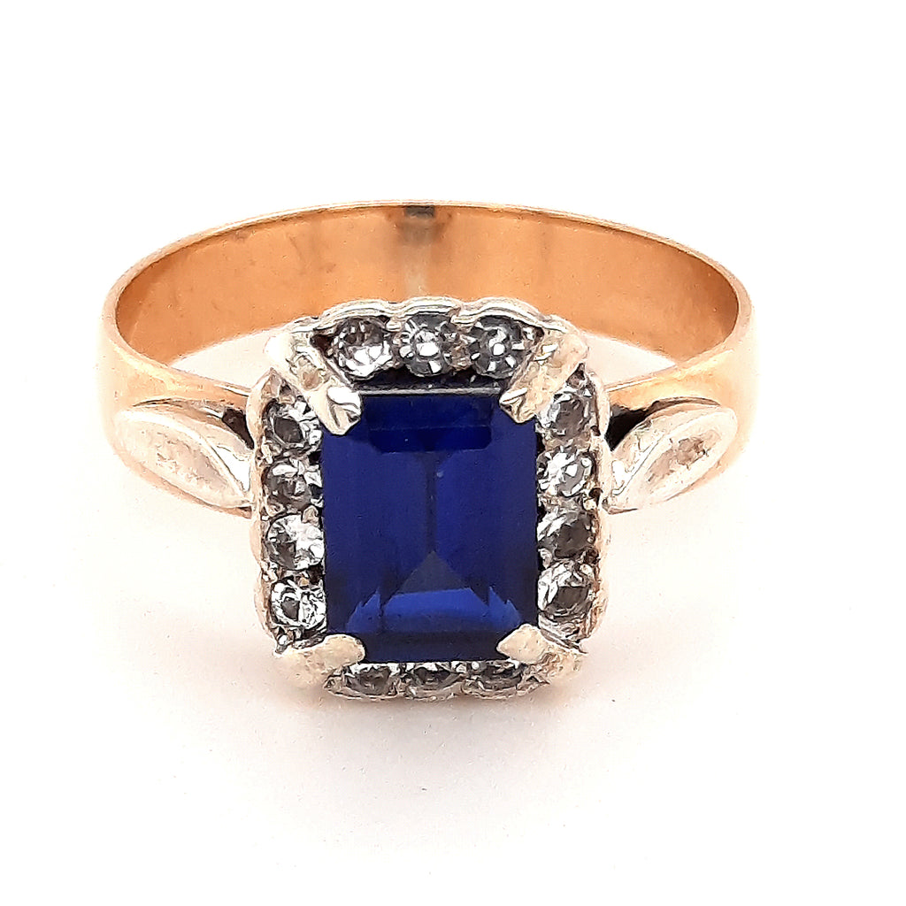 9ct Yellow & White Gold Sapphire & Cubic Zirconia (CZ) Ring