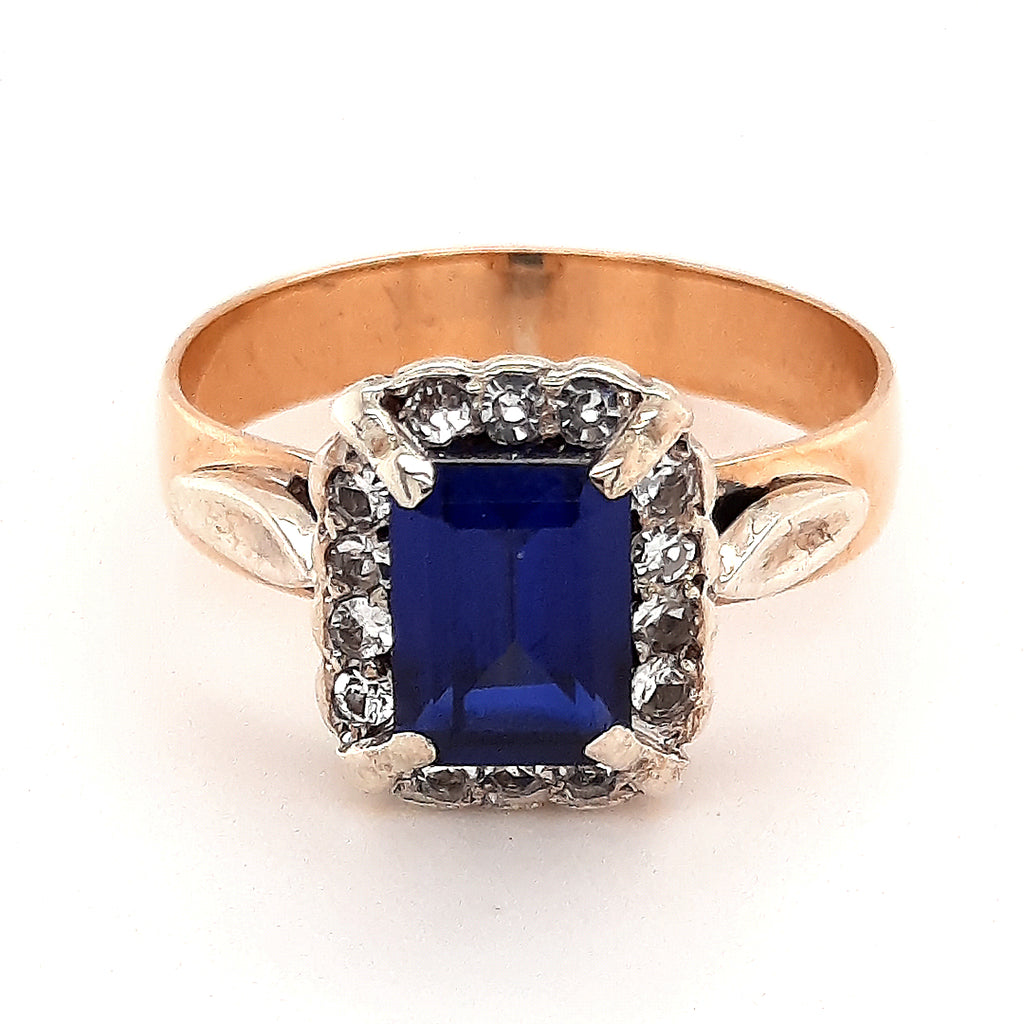 9ct Yellow & White Gold Sapphire & Cubic Zirconia (CZ) Ring