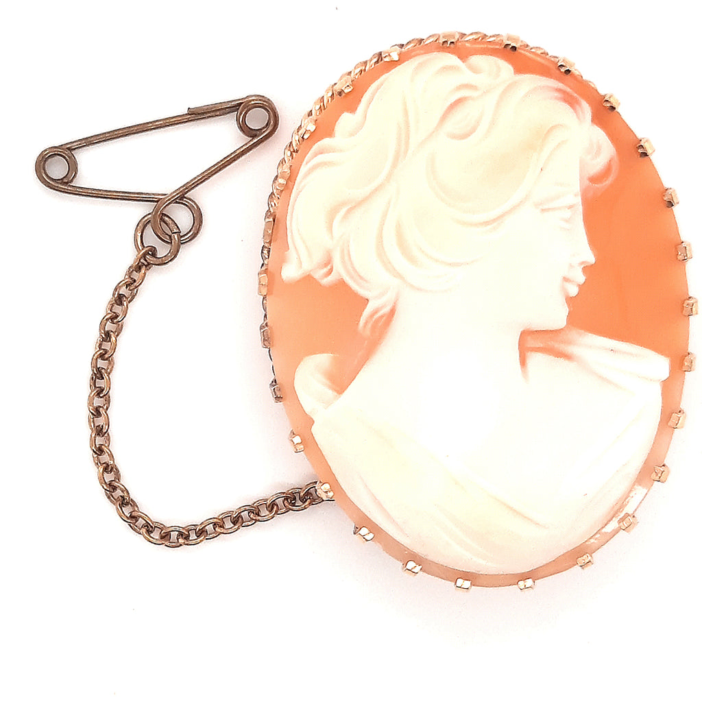 Cameo Portrait Vintage Brooch with Gold Plated Surround