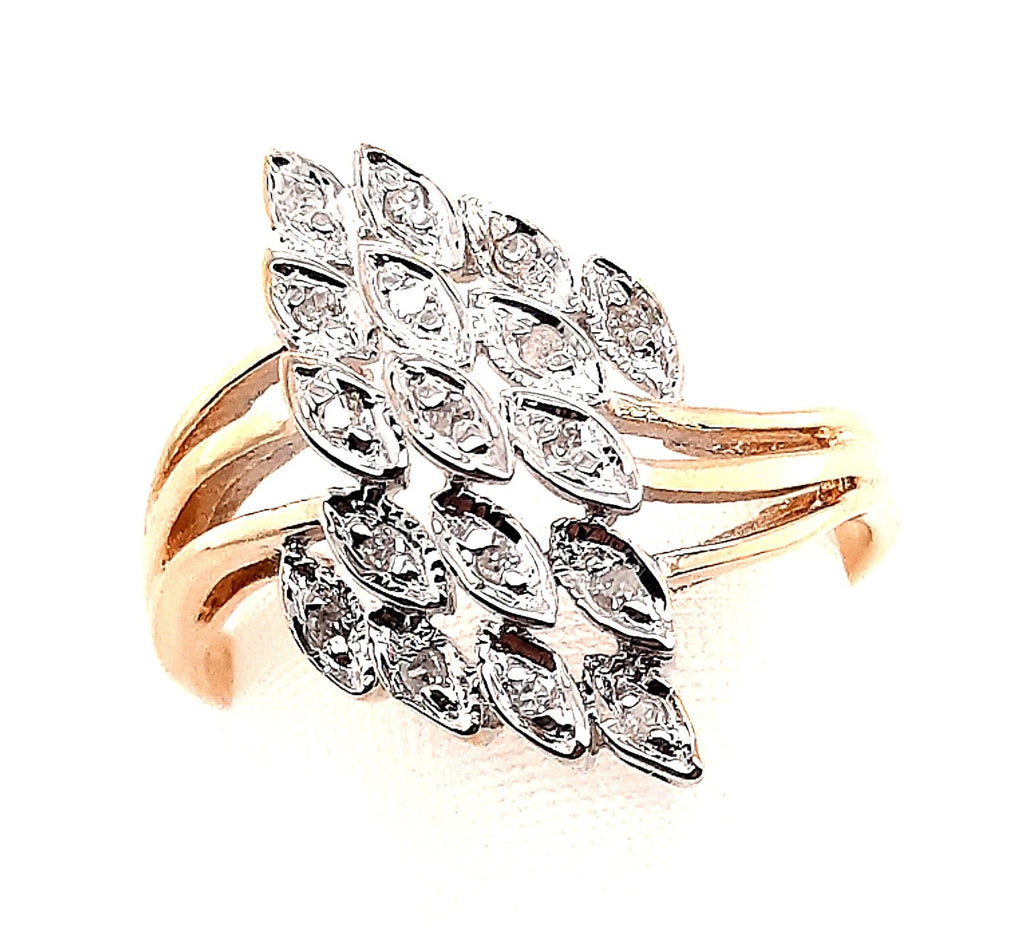 9ct Yellow Gold Ring with 17 Single Cut Diamonds Marquise