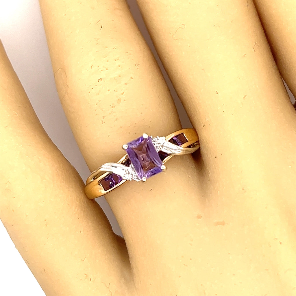 Amethyst & Diamond Yellow & White Gold Ring