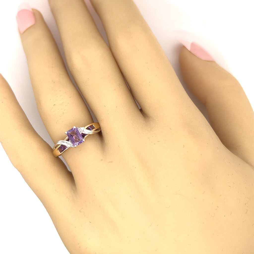 Amethyst & Diamond Yellow & White Gold Ring