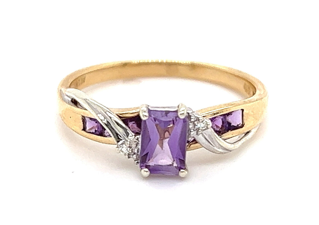 Amethyst & Diamond Yellow & White Gold Ring