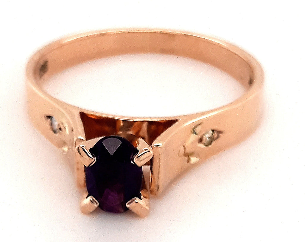 Amethyst & Diamond 9ct Yellow Gold Ring