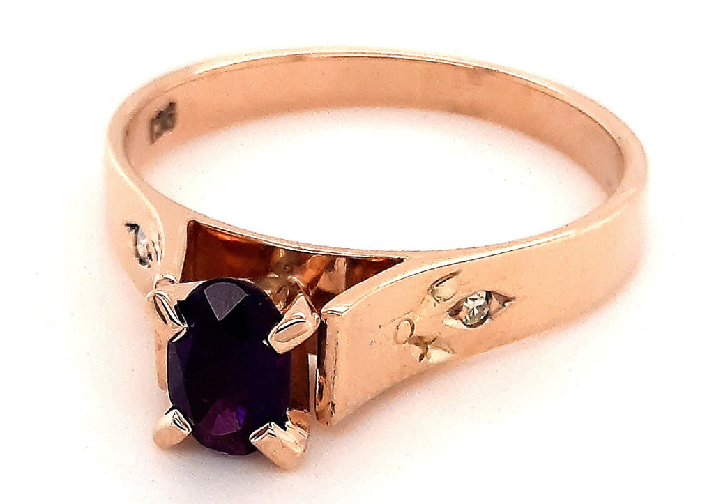 Amethyst & Diamond 9ct Yellow Gold Ring