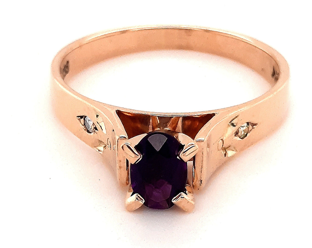 Amethyst & Diamond 9ct Yellow Gold Ring